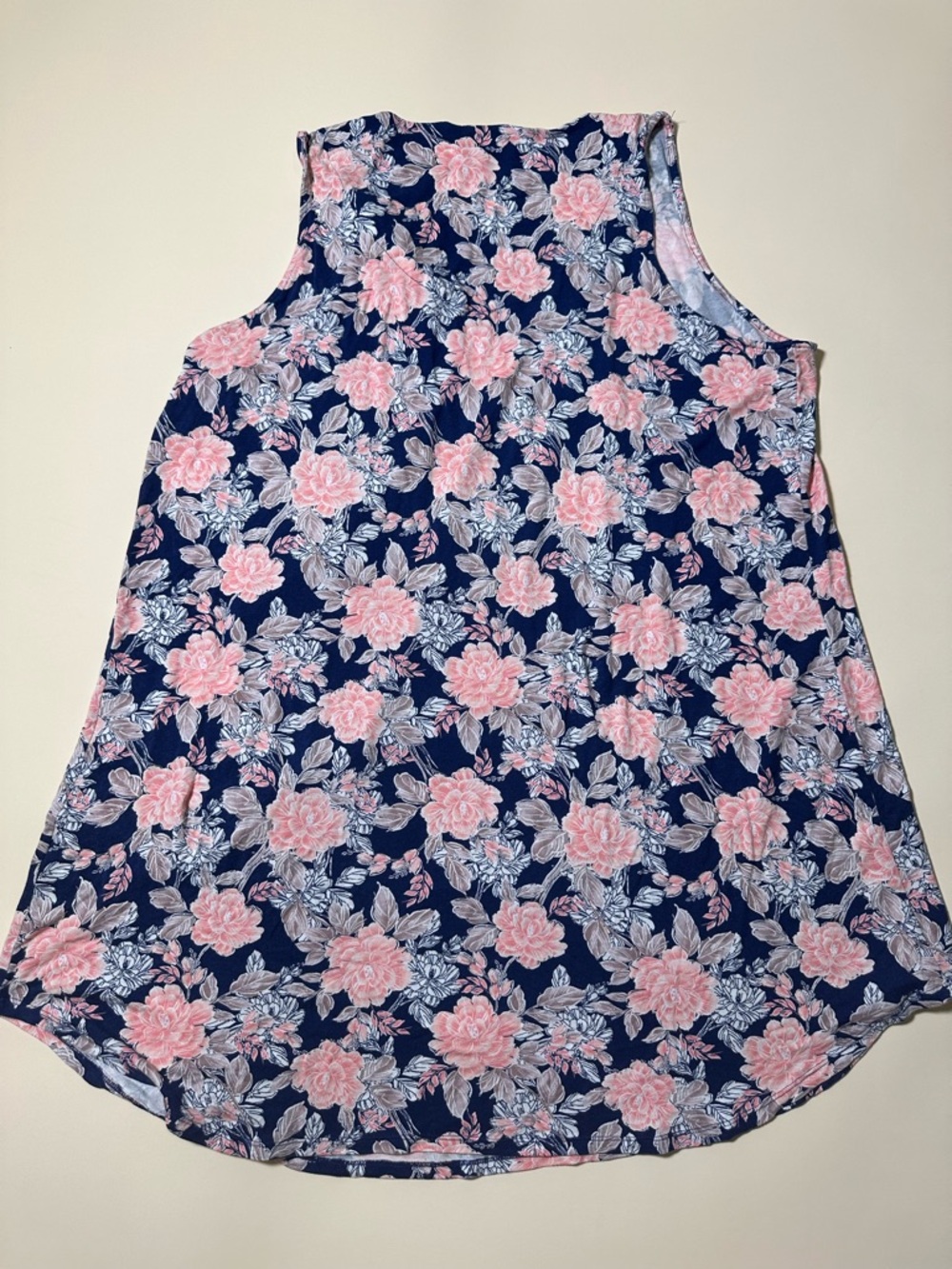 Charter Club Navy Tank Top with Pink Floral Print Size XL
